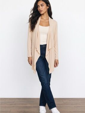 Draped Open-Front Women's Cardigan in Light Beige